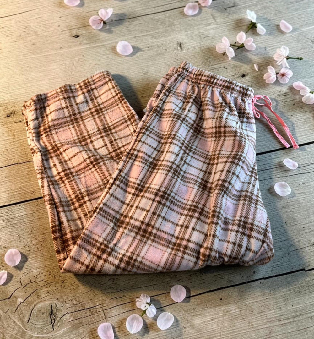 Just Be Pink Plaid Fleece Plush Pajama Pants Sz 3X Drawstring Elastic Waist New